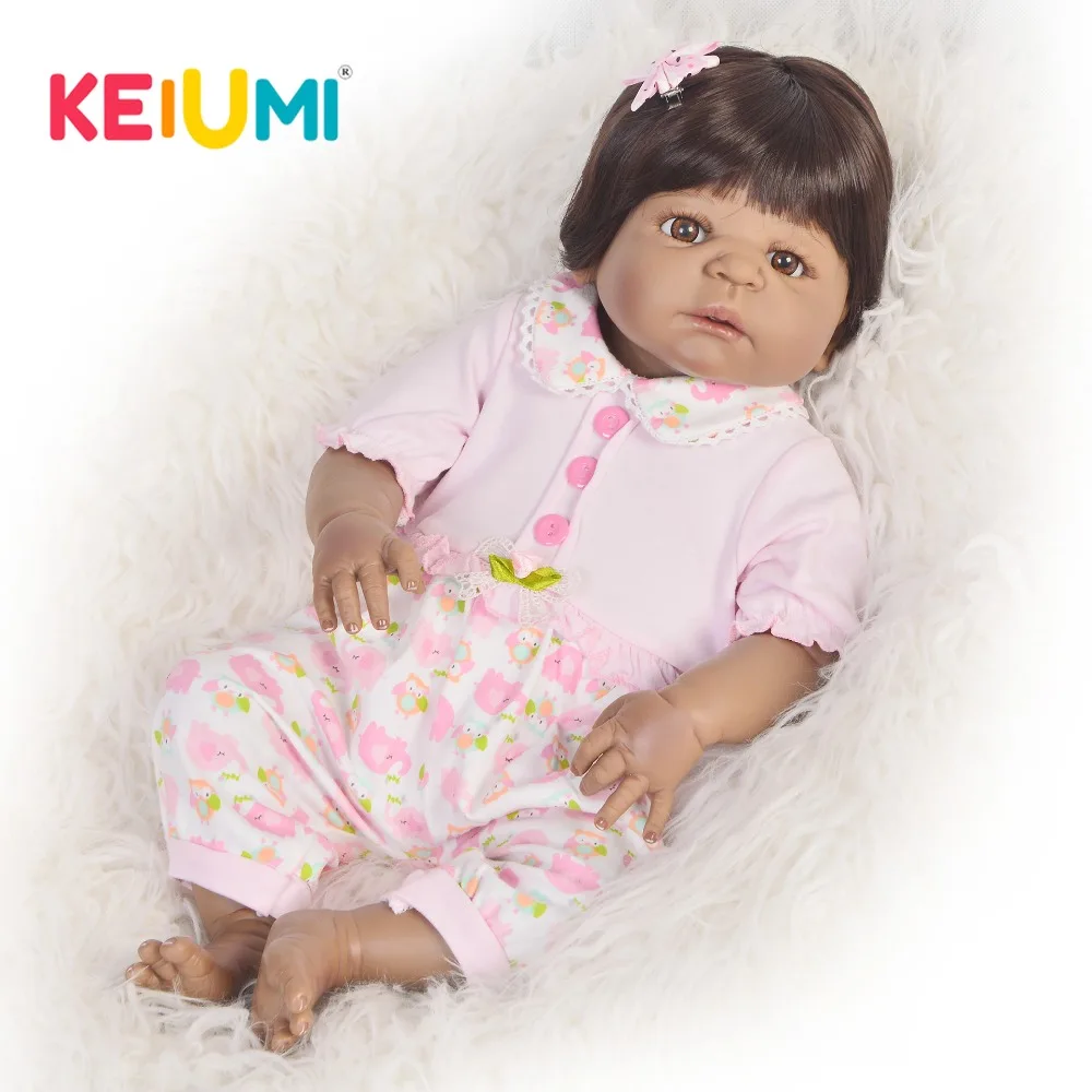 

KEIUMI 23 Inch Black Skin Reborn Baby Doll Full Body Silicone Vinyl Realistic Boneca Reborn Menina For Kids Children's Day Gifts