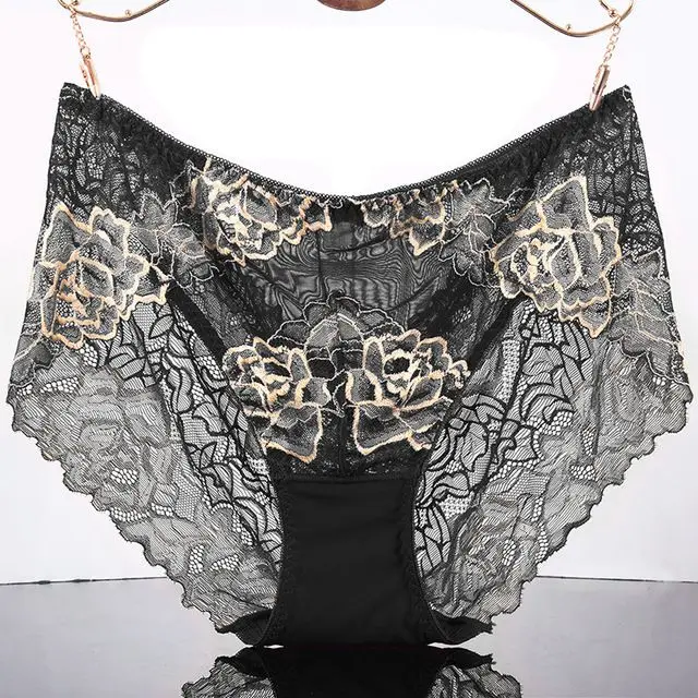 Черный ropa interior femenina женское нижнее бельё размера плюс 5XL сексуальное высококачественное роскошное кружевное нижнее белье с цветами женские трусики - Цвет: Черный