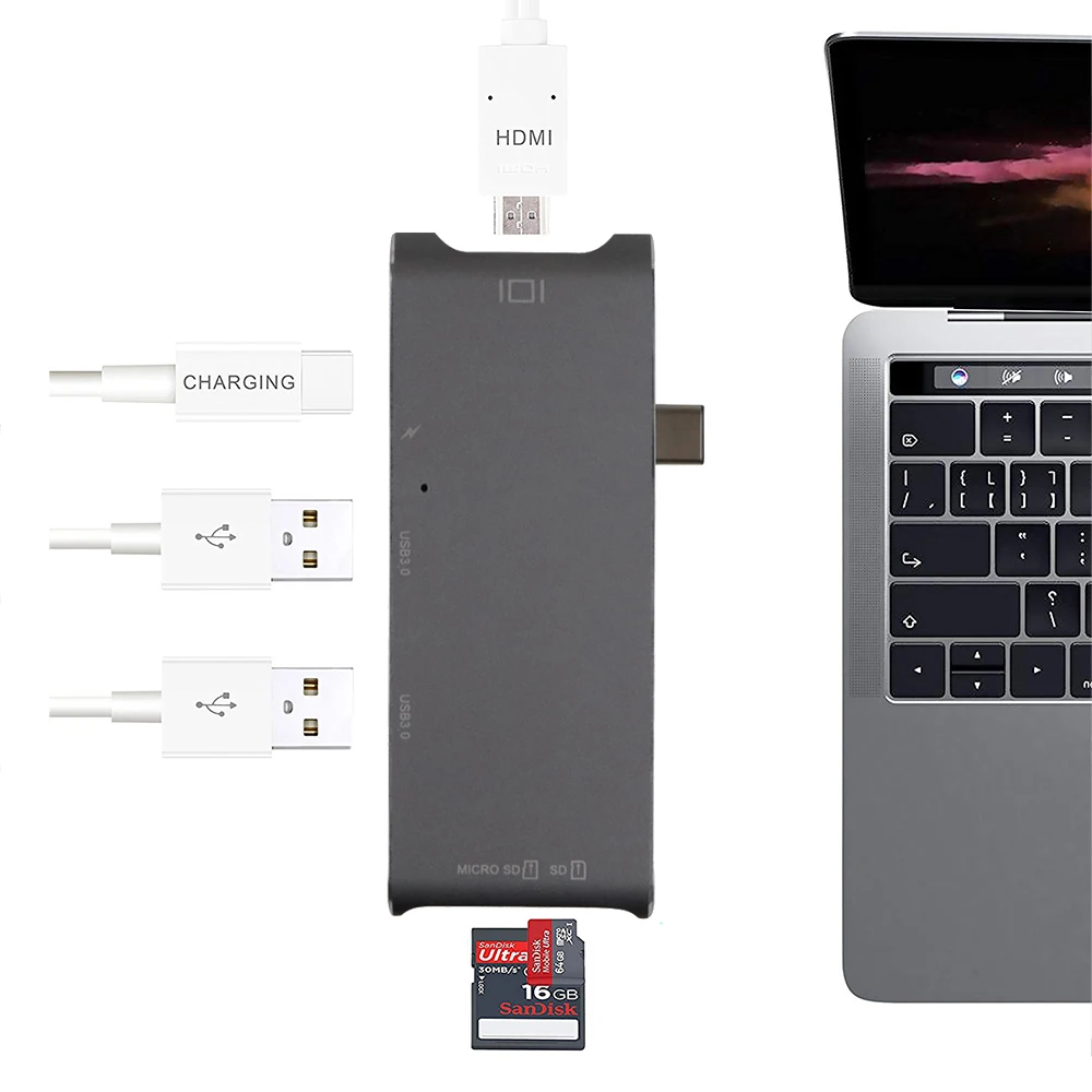 Новый USB C Мульти Combo Type зарядный порт + 4K HDMI 2 порта 3 0 SD/TF кардридер для Macbook 12 Pro 13 15