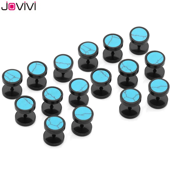 8 Pairs Black 2 Jovivi, новинка, для мужчин и женщин, нержавеющая сталь+ натуральные камни, штанга, серьги-гвоздики, ювелирное изделие, обманщик, обманщик, иллюзия, беруши - Окраска металла: 8 Pairs Black 2