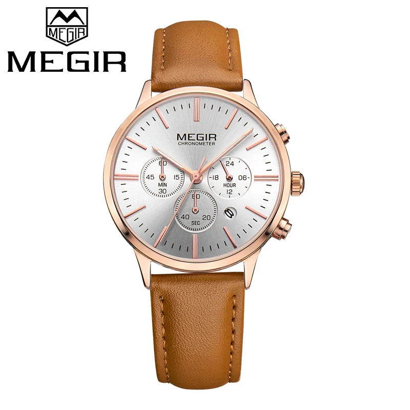 L Rose Gold White MEGIR Роскошные Брендовые женские кварцевые часы, женские модные повседневные наручные часы, женские многофункциональные водонепроницаемые часы, Relogio Feminino - Цвет: L Rose Gold White