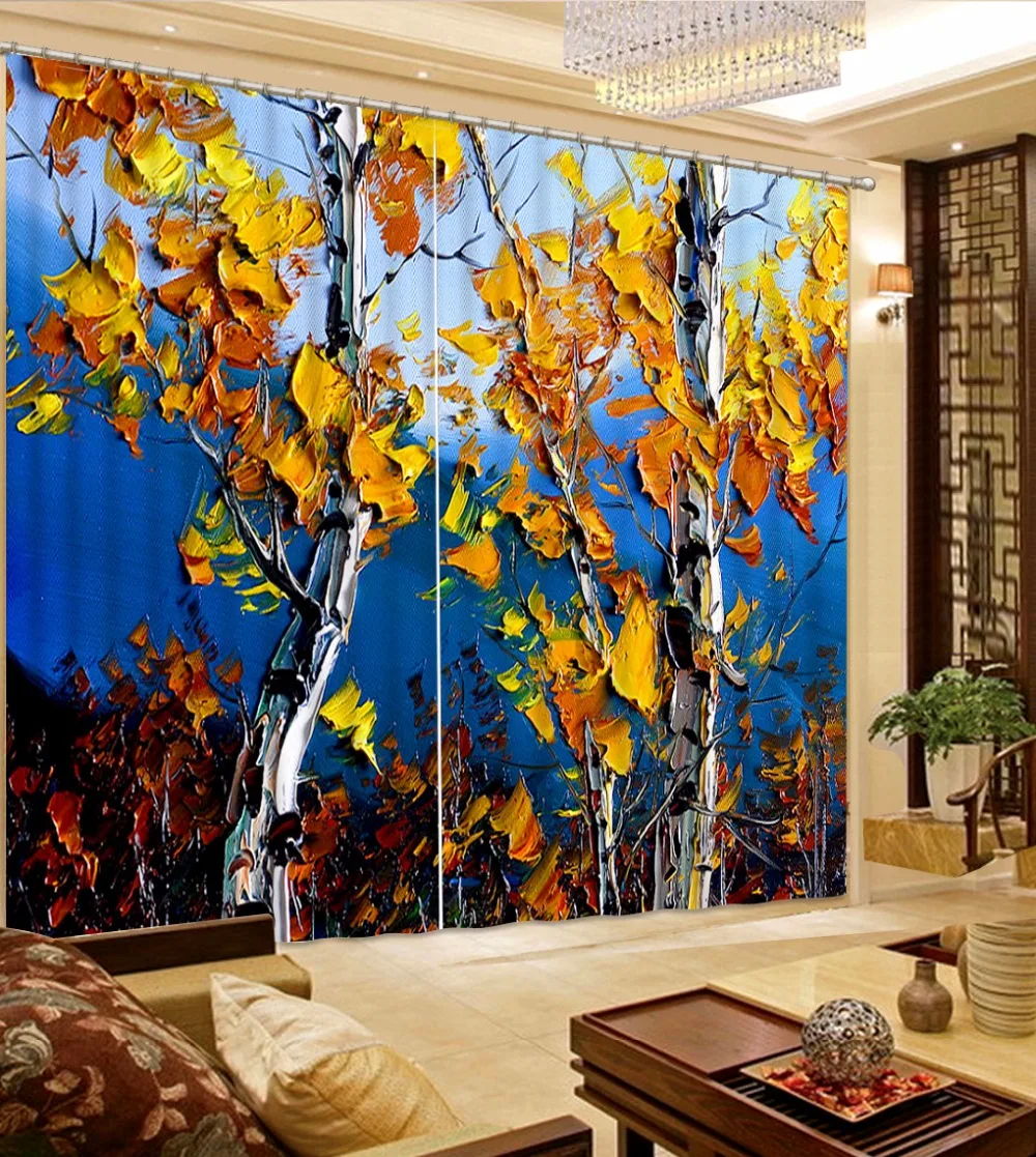 Beautiful Photo Oil painting tree curtains living room window home bedroom decoration |