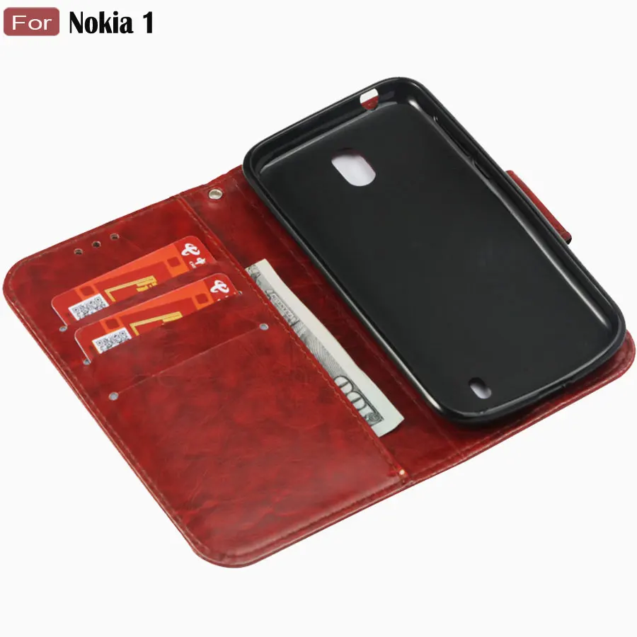 For Nokia 1 Case Vintage Leather Silicone Magnetic Card Slot Wallet Book Flip on for Cover Business Phone Bag 4.5&quot | Мобильные