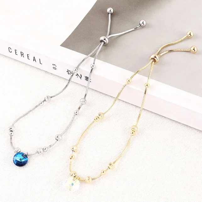 Роскошные Кристаллы от Swarovski браслет серебристый цвет регулируемый круглый шарм