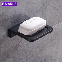 free shipping modern wall mounted soap dishes space aluminum square bathroom black soap dish holder