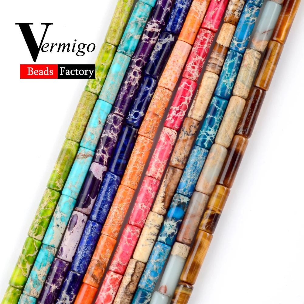 Цилиндрические бусины смесь натуральных камней бирюза тигровый глаз 4x13 мм 30