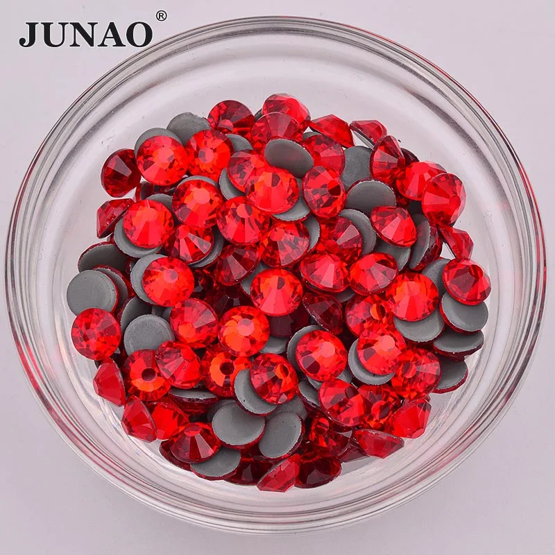 JUNAO ss6 8 10 12 16 20 30 круглые красные стеклянные стразы горячей фиксации хрустальные
