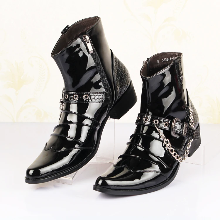 Самый передовой стиль с острым носком мужские черные полусапоги трендовые