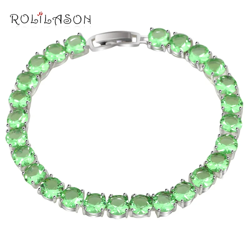 ROLILASON изящный дизайн красивые браслеты Марка серебро заполнено AAA циркон Зеленый