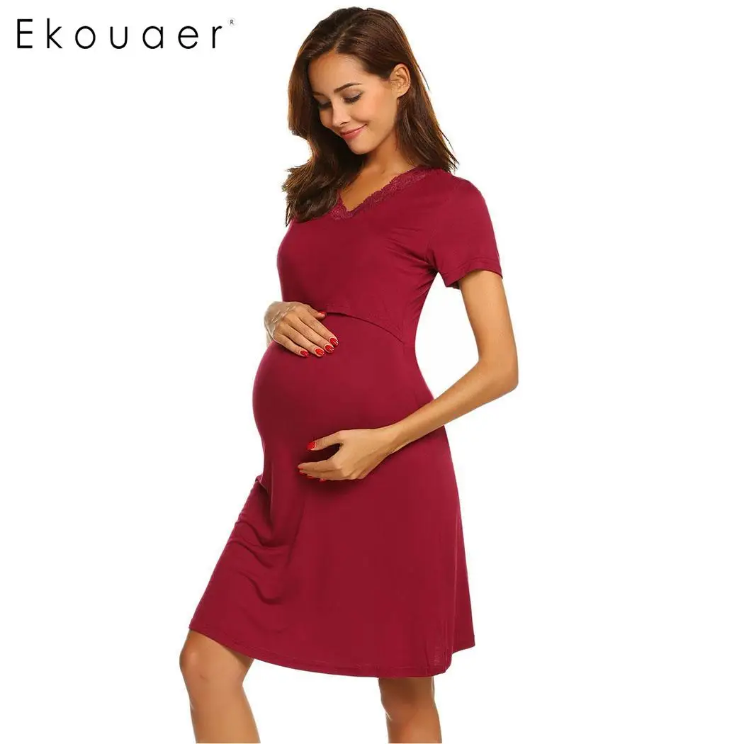 Ночная рубашка Ekouaer женская хлопковая с коротким рукавом | Женская одежда
