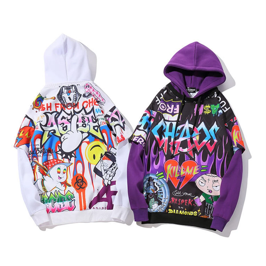 Hip Hop Hoodies Men Women Autumn Winter Letter Graffiti Printed Pullover Hoodie Male Fashion Streetwear Sweatshirts WG343