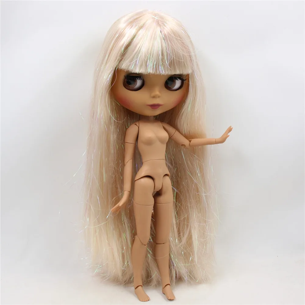 

ICY DBS Blyth doll 1/6 toy joint body bjd dark skin matte face Shining Blonde hair naked doll 30cm