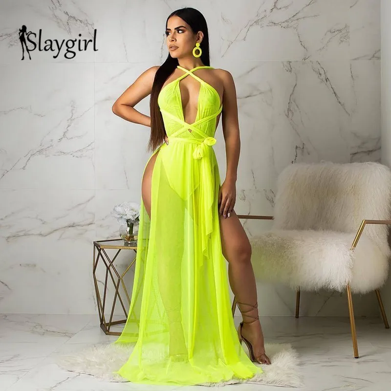 Slaygirl/шифоновое праздничное Летнее Длинное Платье женские пикантные вечерние