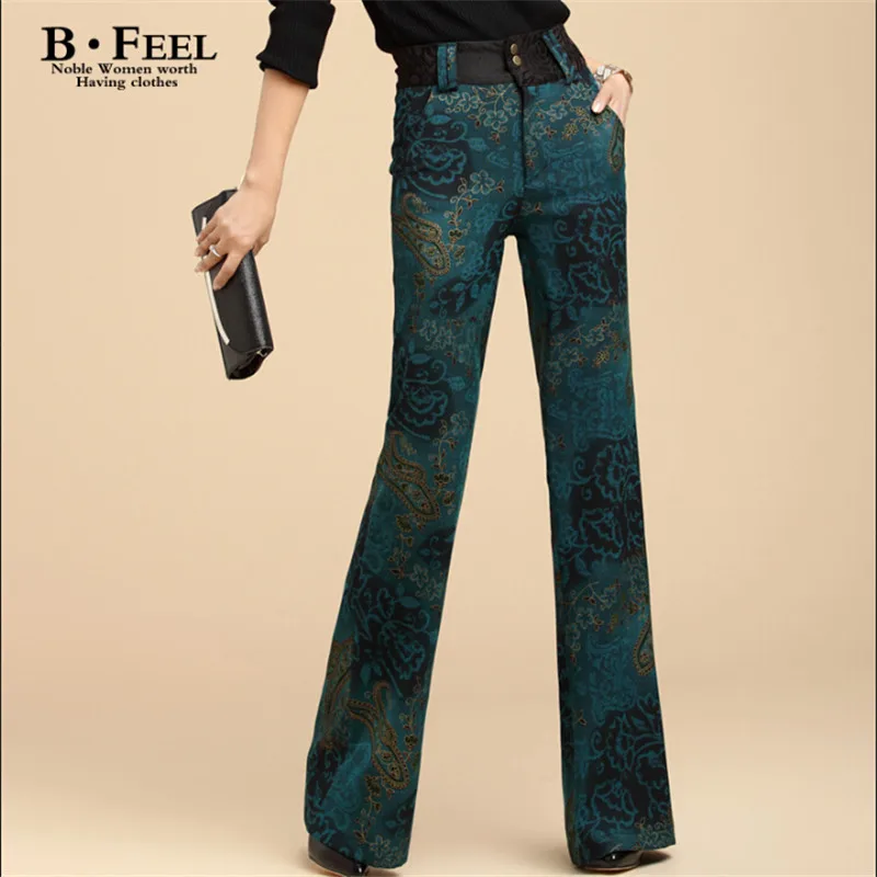

Модные цветочные женские осенние и зимние расклешенные брюки, винтажные Брендовые женские длинные свободные брюки Кам из ткани, брюки для д...