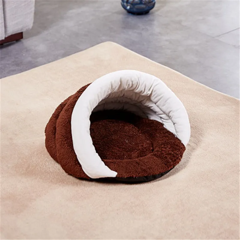 mocha without ear Shu вельветовый зимний спальный мешок для питомцев, теплый коврик для питомцев, для щенков, собак, кошек, пещерный питомник, ветронепроницаемый подстилка для питомцев, 4 цвета и S-L размеров - Цвет: mocha without ear