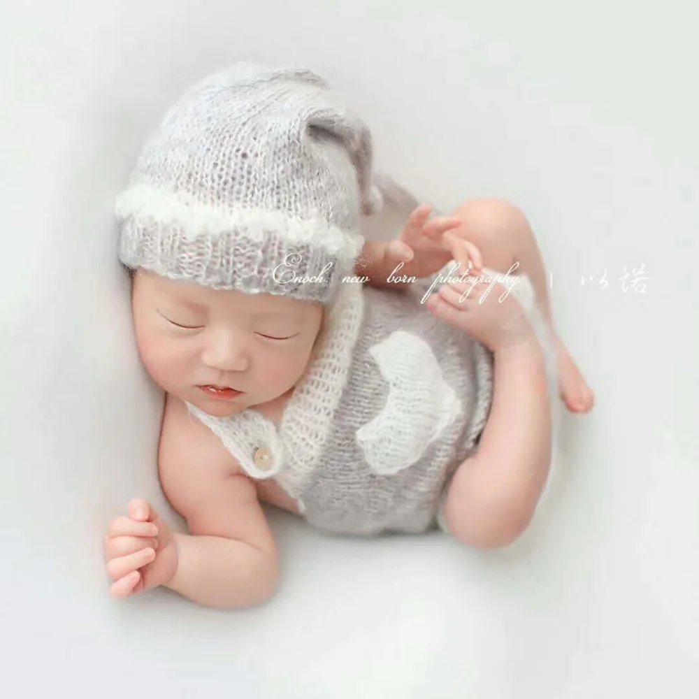 Newborn Sweater Knit Romper Fuzzy Mohair baby girl overall outfit with bonnet set photography props Bodysuit Sitter | Детская одежда и