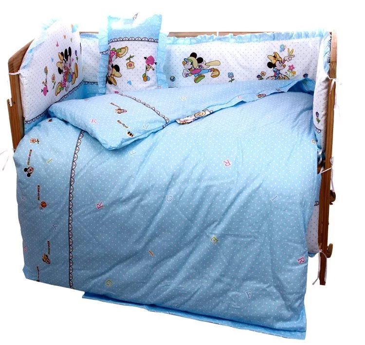 

Promotion! 6PCS Cartoon Baby crib bedding set bed linen cotton bedclothes bed decoration (3bumpers+matress+pillow+duvet)