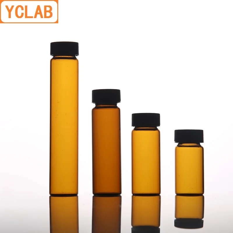 YCLAB 100PCS 5mL Glass Sample Bottle Brown Amber Screw with Plastic Cap and PE Pad Laboratory Chemistry Equipment | Канцтовары для
