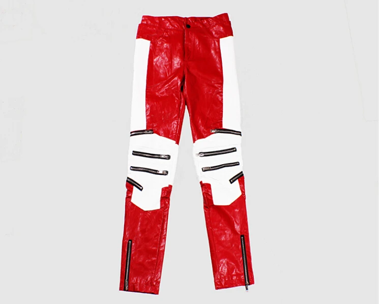 

2015 Hot Sale Men's New Fashion Singer Gd Slim Zipper Mosaic Leather Pants Stage Costumes Trousers Clothing