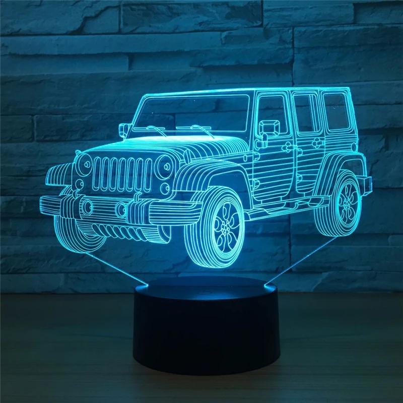 Светодиодный 3D 7 видов цветов меняющий джип автомобиль акриловая пластина ночник