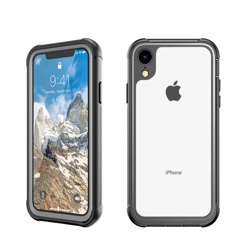 Противоударный чехол для iPhone X XS XR полный корпус Прочный Прозрачный бампер чехол для iPhone XS MAX со встроенной защитой экрана Полный Чехол - Цвет: black transparent