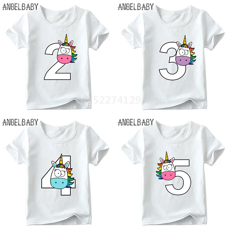 

Boys/Girls Happy Birthday Rainbow Unicorn Number 1-9 Print T shirt Children Funny Gift Clothes Kids Cartoon Baby T shirt,HKP5239