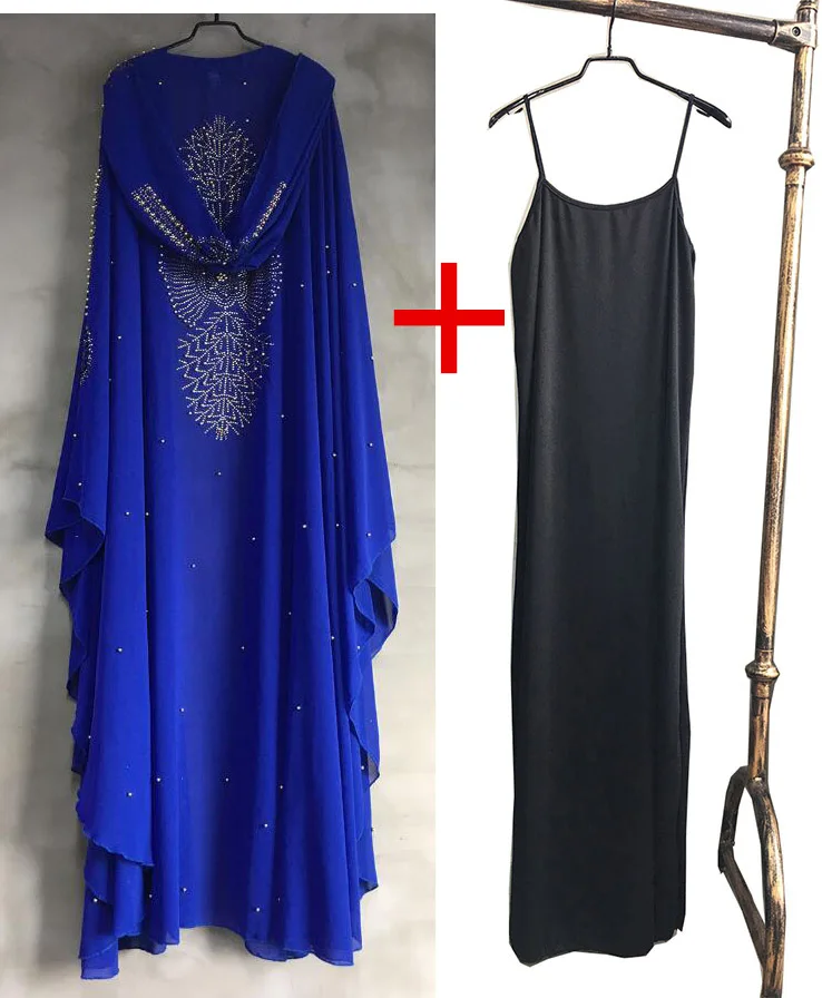 blue Two pieces Супер размер, стиль, африканская Женская Дашики, модная, с бусинами, удлиненная накидка с капюшоном, длинное платье 837 - Цвет: blue Two pieces