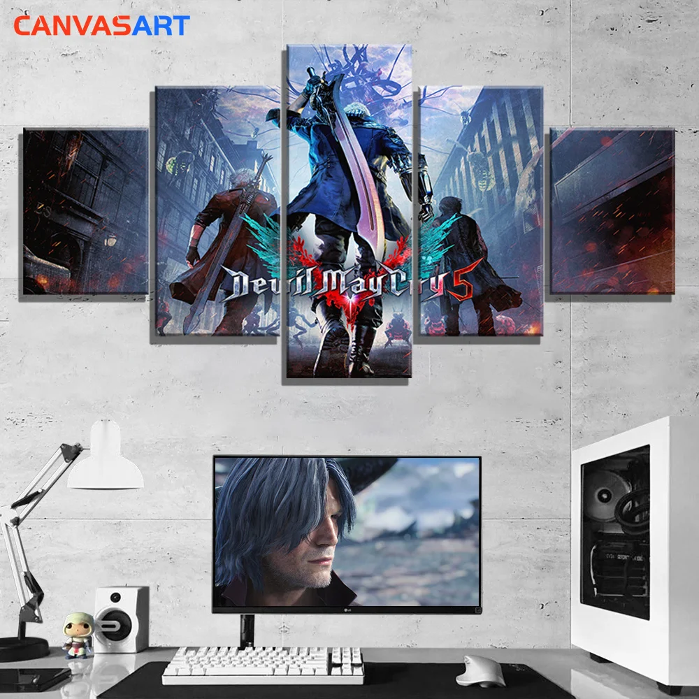Холст Искусство видеоигры Devil May Cry 5 Плакат Картина на холсте принт Неро Данте