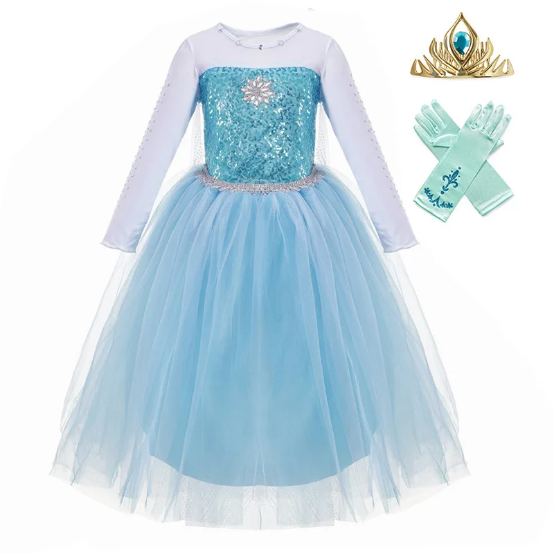 4Pcs Elsa Set-5 PaMaBa/блестящие детские платья принцессы Эльзы для девочек с накидкой; Детский карнавальный костюм Анны на день рождения; вечерние платья - Цвет: 4Pcs Elsa Set-5
