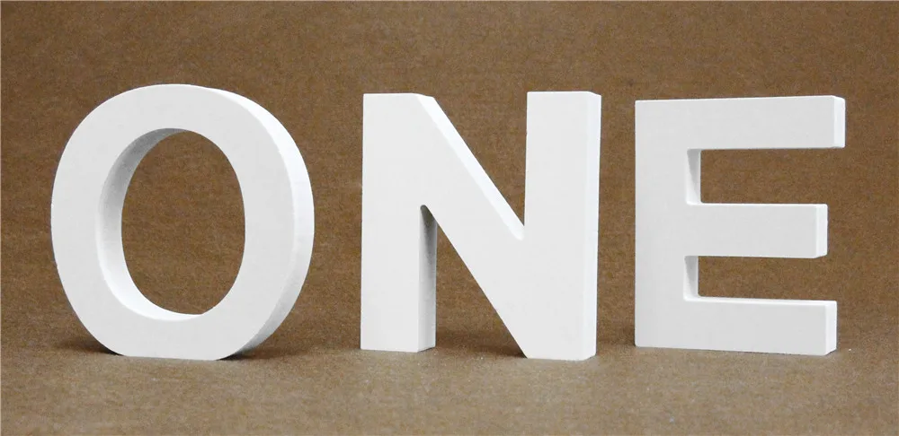 ONE Diy Freestanding thick 15MM Wood Wooden Letters White Alphabet Wedding Birthday Party Home Decorations Personalised Name Design - Цвет: ONE