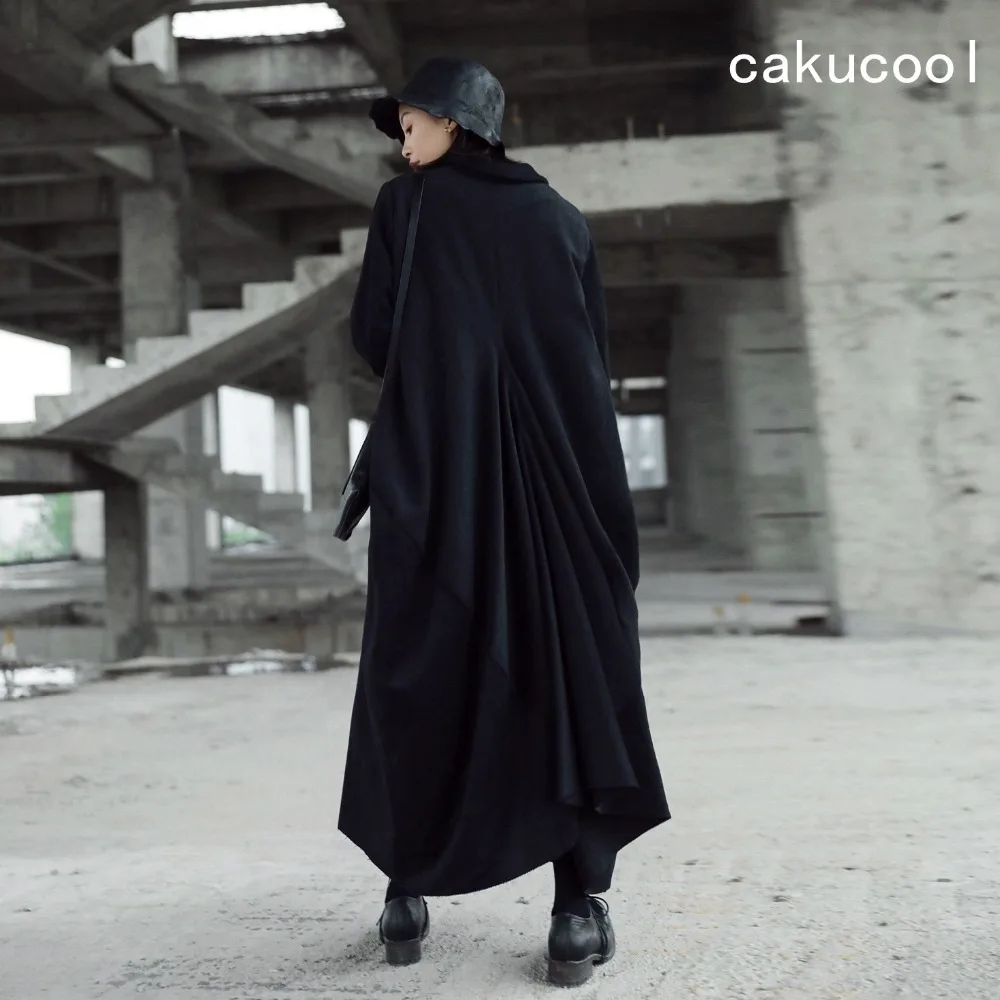 Женское удлиненное шерстяное пальто Cakucool свободное асимметричное
