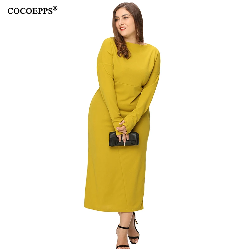 Женское платье макси с круглым вырезом желтое свободное повседневное длинное