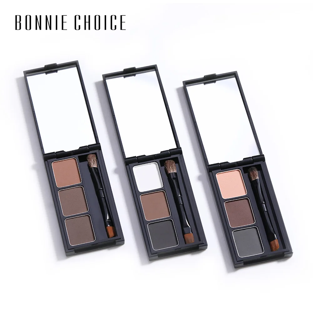 Пудра для бровей BONNIE CHOICE 3 цвета натуральная водостойкая Палитра кисть