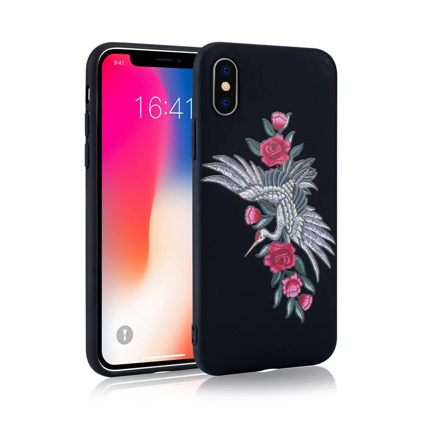 Чехол для телефона с имитацией вышивки iPhone X 8 7 6 s мягкий силиконовый чехол