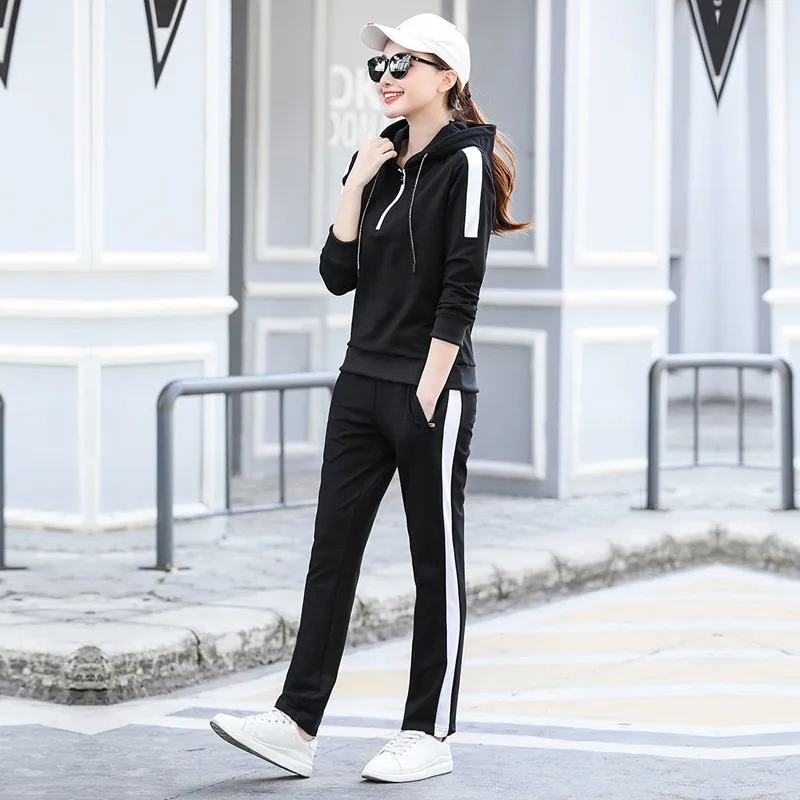 women black Women Hoodie Sweatshirt Sports Uniform Suits Mens Outdoor Running Set Fitness Sportswear Jogging Training Track Suit Plus Size - Цвет: women black