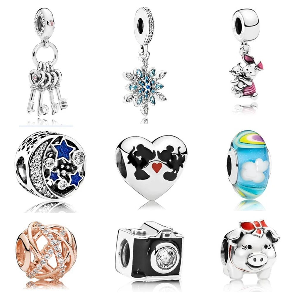 Dodocharms бисер Подходит Pandora прекрасный подарок для девочки Микки серебряный цвет четырехлистный клевер кулон подарок мишка