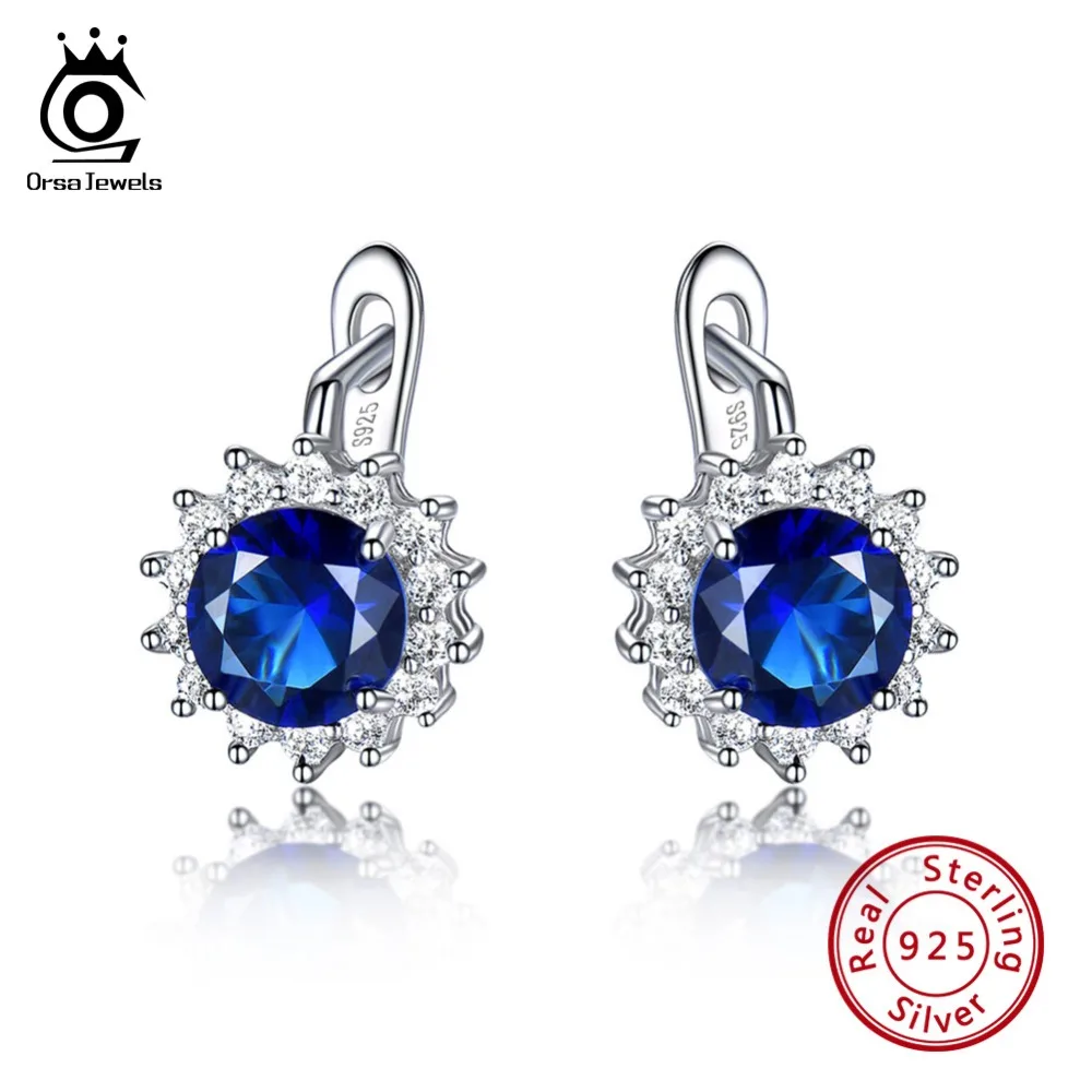 ORSA JEWELS твердые 925 пробы серебряные серьги-кольца для женщин из настоящего сапфира роскошные женские ювелирные изделия VSE04
