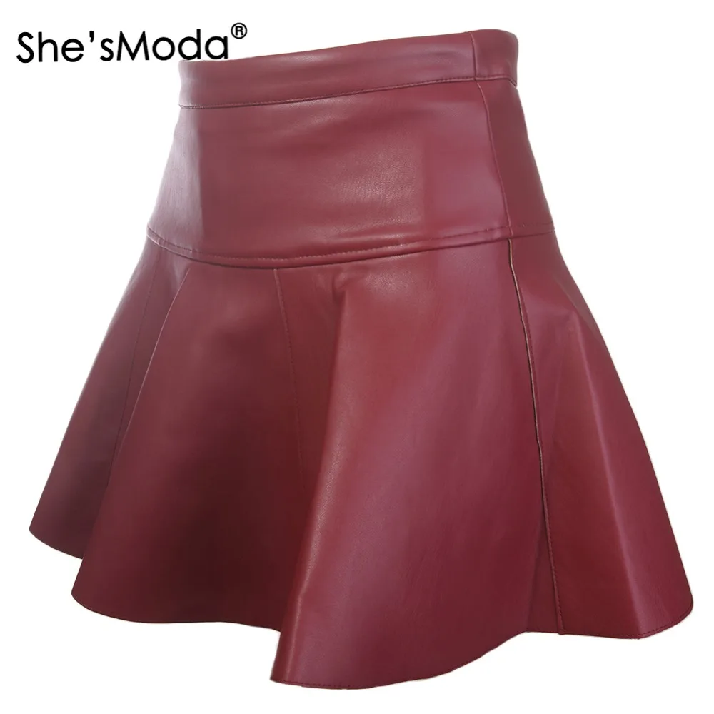 Женская плиссированная мини юбка She'sModa из искусственной кожи с молнией на боку