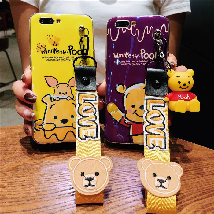 For iPhone 8plus Cute winnie case cartoon bear Soft back cover X 8 7 7plus 6 6S 6Splus phone + toy +Strap |