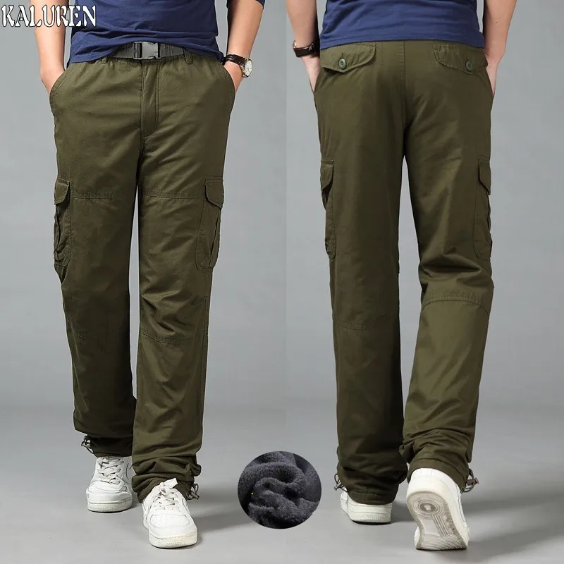 

Free shipping winter plus size M-5XL loose fleece men cargo pants trousers elastic waist fat straight long trousers 9 models