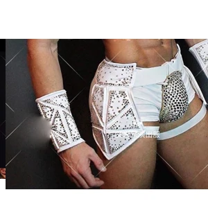 pant and gloves Европейская модель для подиума, для концерта, для мужчин, DS, для танцевальной команды, для бара, белая броня, версия, сексуальный костюм ГОГО, блестящий бриллиантовый костюм - Цвет: pant and gloves
