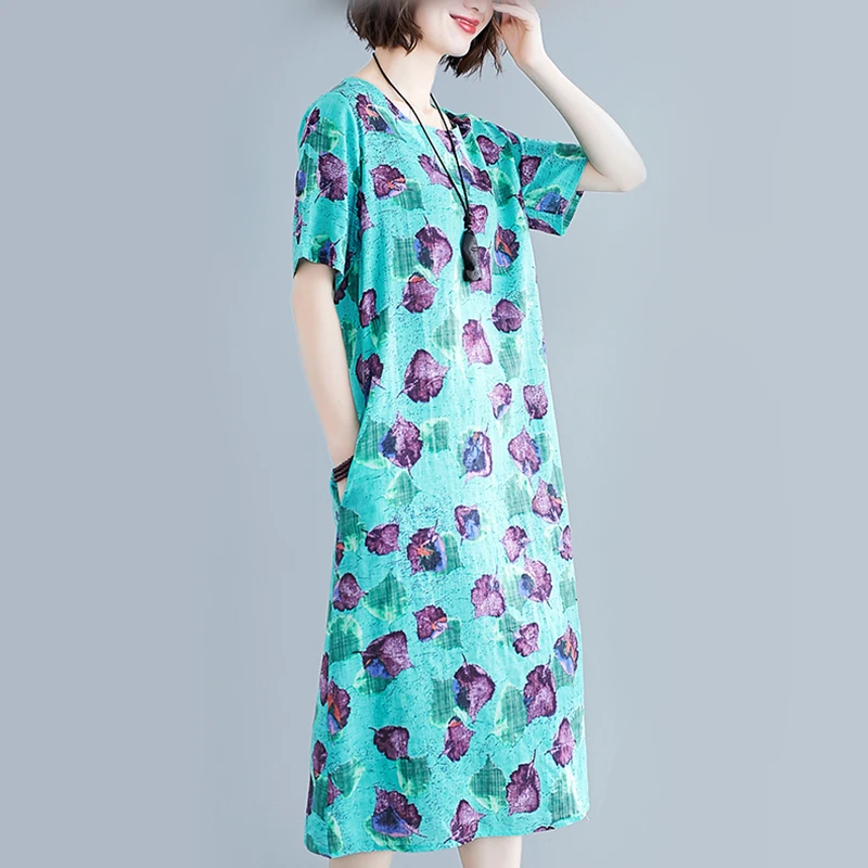 Плюс размер футболка с коротким рукавом принтом летнее платье для женщин