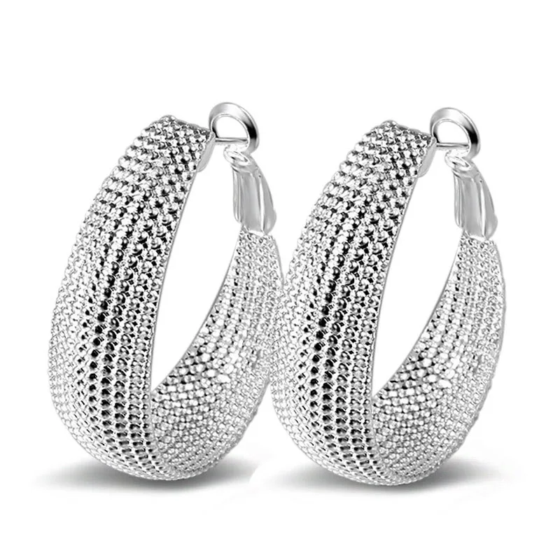 

Real 925 Sterling Silver Big Circle Punk Great Wall Pattern Hoop Earrings Club Party Jewellery For Women Wholesale Top Quality