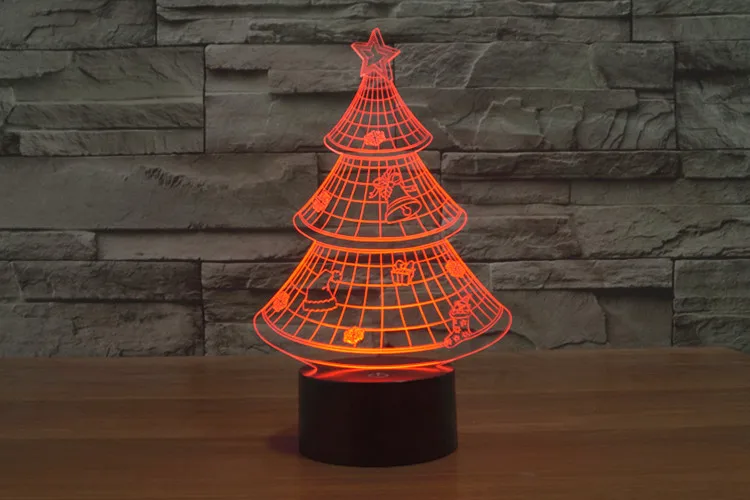 Изменение цвета 3D Оптическая иллюзия Рождественское дерево LED Художественная