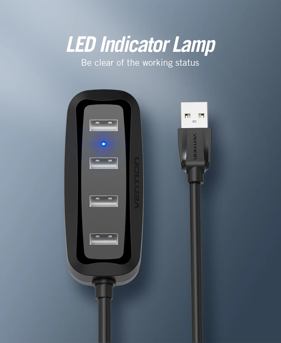 Адаптер-переходник Vention USB док-станция USB 2,0 концентратор 4 Порты и разъёмы USB разветвитель с Светодиодный индикатор USB HUB для Macbook Pro PC компьютер ноутбук планшеты концентратор Мульти USB hab