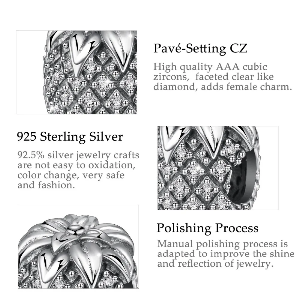 

Eudora Genuine 925 Sterling Silver Pineapple Charms Shining Zirconia Beads fit Women Silver Bracelets DIY Jewelry Making CYZ109