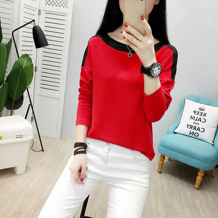 Blusas Mujer De Moda Осенние повседневные хлопковые блузки с вырезом лодочкой Лоскутные рубашки с длинным рукавом для женщин размера плюс женская одежда