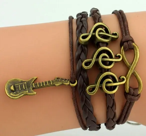 3 шт. бесконечности браслет ручной работы кожа старинные шарм воск шнур модные