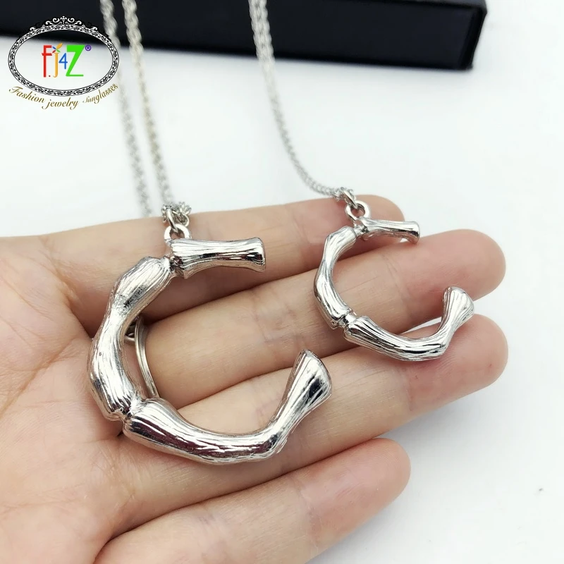 

F.J4Z Alloy Silver Letter Necklaces A-Z Initial Necklace & Pendants Lady Statement Bamboo Collar Chains collares grandes de moda
