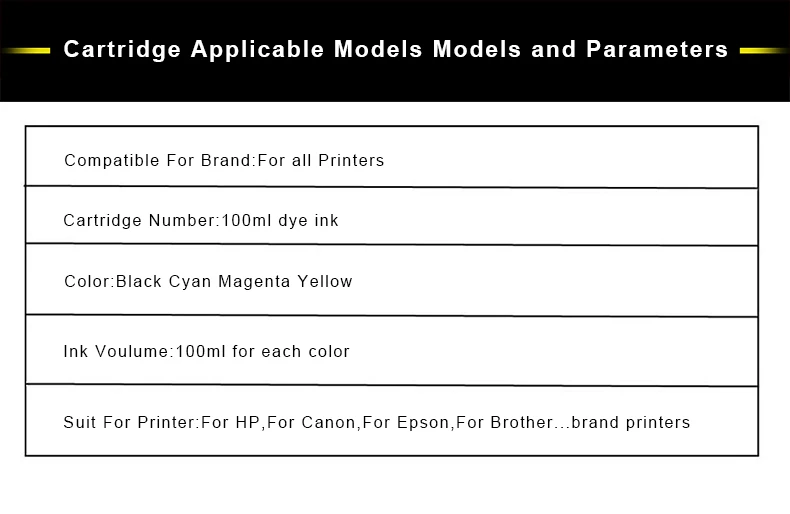 100 мл флакон принтер набор для наполнения чернил для Canon hp Картридж Brother для Epson многоразовые картриджи ciss система беспрерывной подачи чернил
